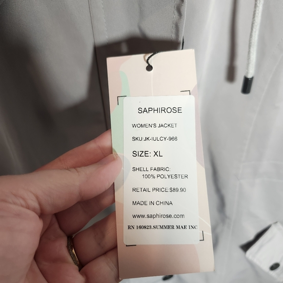 Women's Long Hooded Anorak Style Windbreaker Jacket Outdoor Raincoat Saphirose - Picture 10 of 15